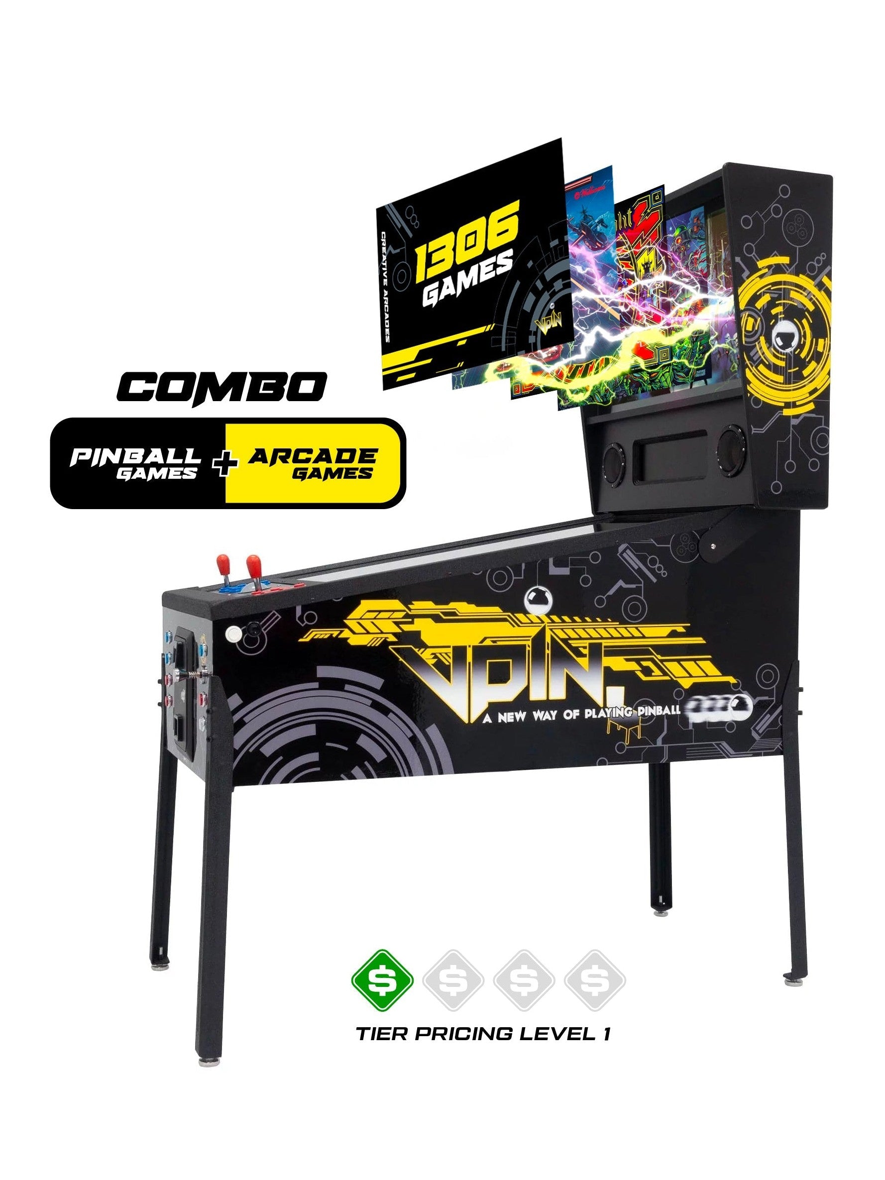 The Pincade Combo | Pinball & Arcade All-In-One Machine | 2 Player | 1306 Games