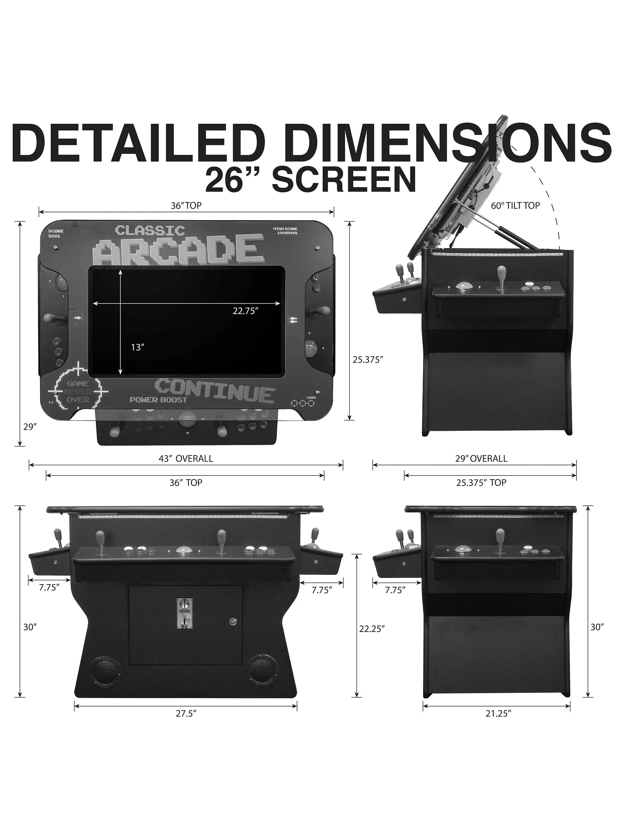 3-Sided Tilt Cocktail Arcade Machine