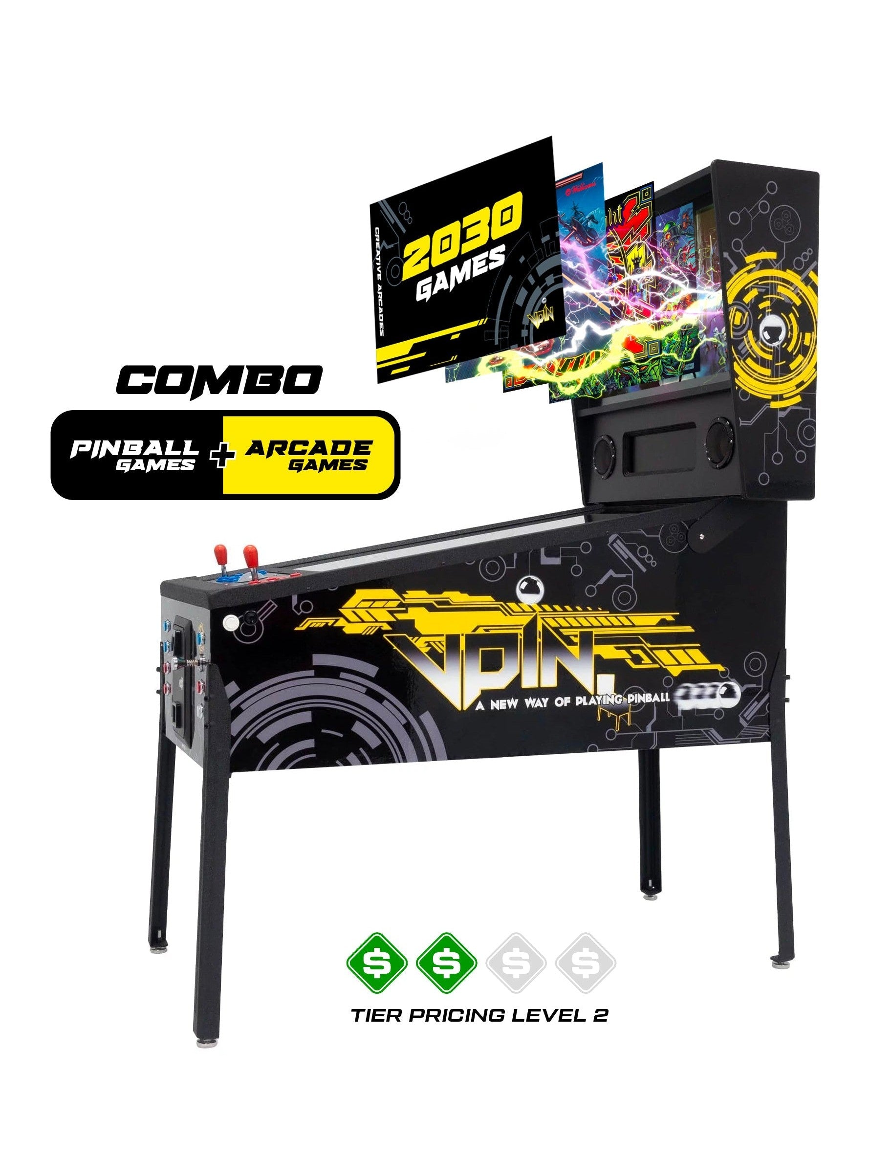 The Pincade Combo | Pinball & Arcade All-In-One Machine | 2 Player | 2030 Games