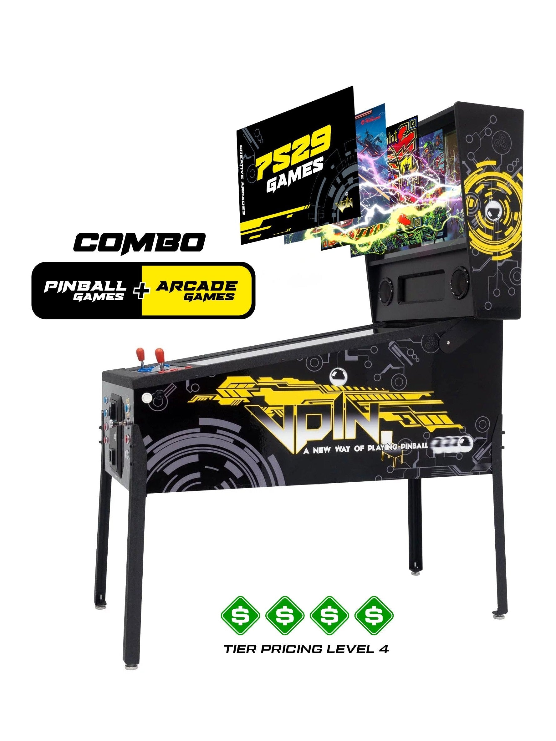 The Pincade Combo | Pinball & Arcade All-In-One Machine | 2 Player | 7529 Games