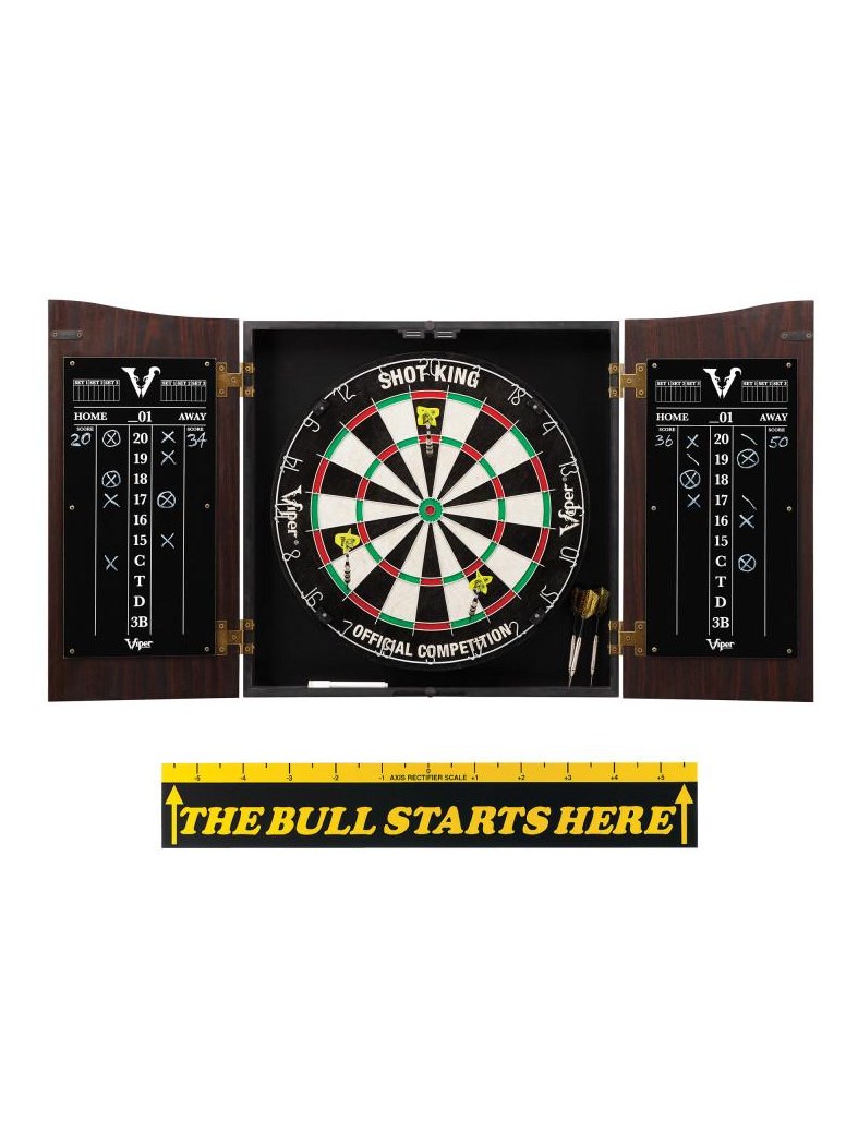 Viper Vault Cabinet with Shot King Sisal Dartboard & "The Bull Starts Here" Throw Line Marker