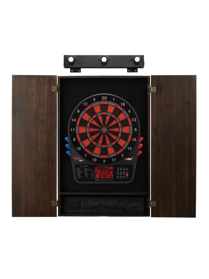 Viper 800 Electronic Dartboard, Metropolitan Espresso Cabinet & Shadow Buster Dartboard Light Bundle