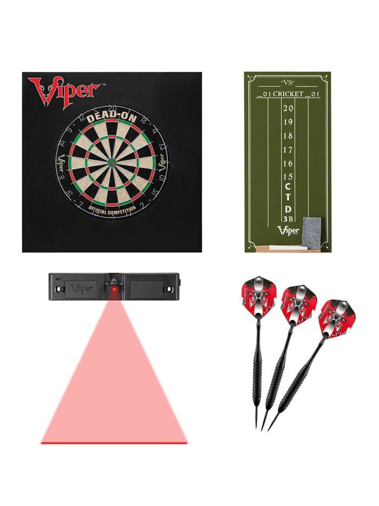 Viper Dead-On Bristle Dartboard, Small Cricket Chalk Scoreboard, Black Mariah Steel Tip Darts 22 Grams, Dart Laser Line, and Wall Defender