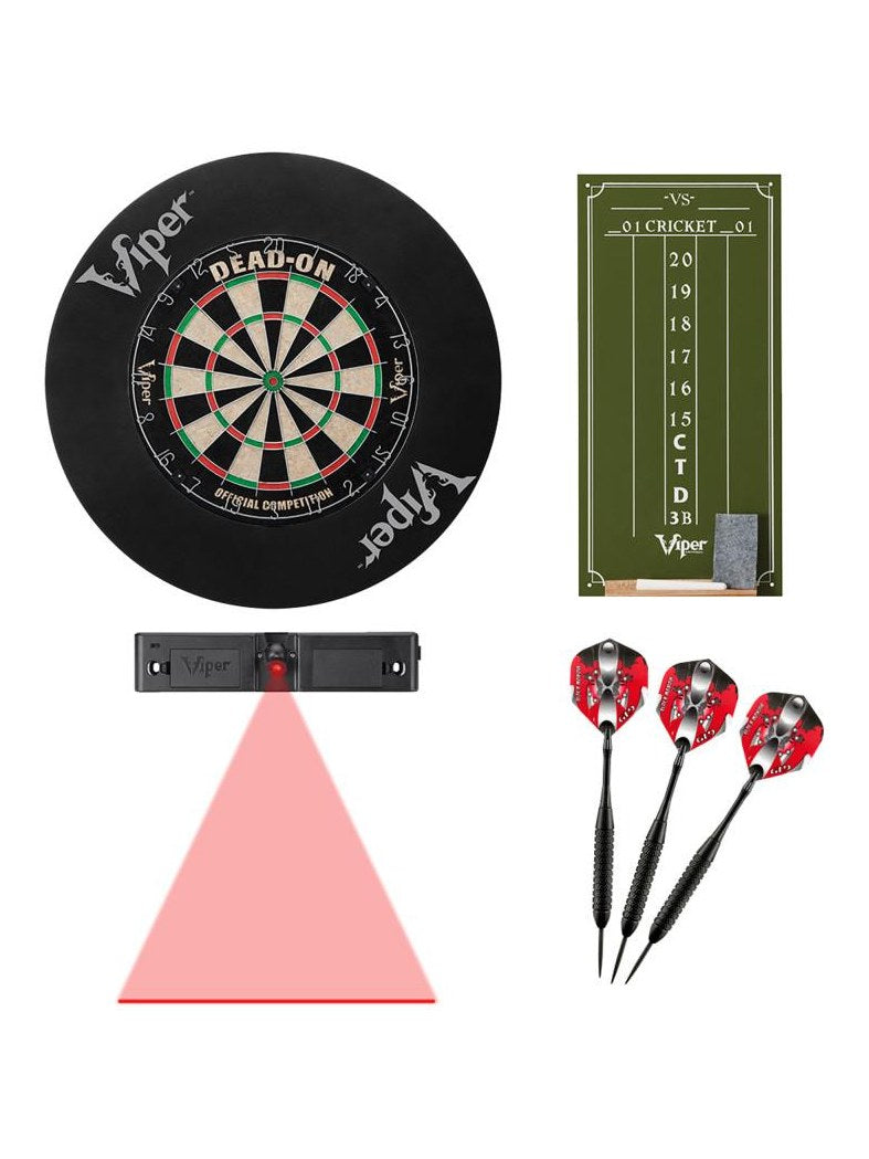 Viper Dead-On Bristle Dartboard, Small Cricket Chalk Scoreboard, Black Mariah Steel Tip Darts 22 Grams, Dart Laser Line, and Wall Defender