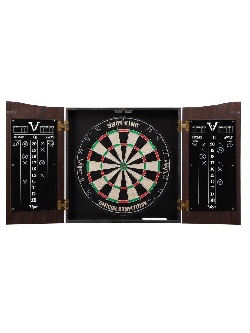 Viper Vault Cabinet with Shot King Sisal Dartboard & "The Bull Starts Here" Throw Line Marker