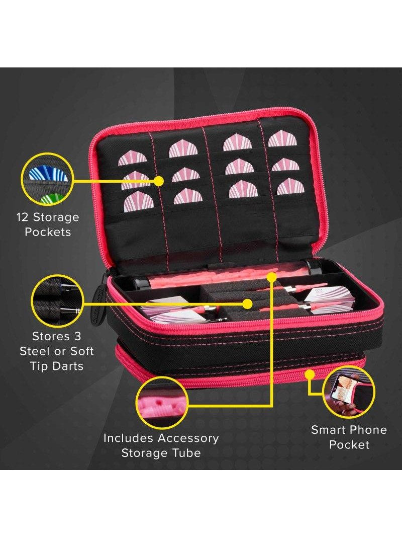 Casemaster Plazma Plus Dart Case Black with Pink Trim and Phone Pocket