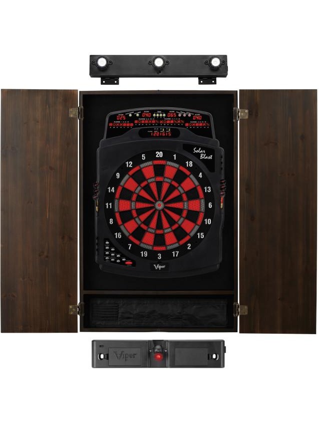 Viper Solar Blast Electronic Dartboard, Metropolitan Espresso Cabinet, Dart Mat & Shadow Buster Dartboard Light Bundle