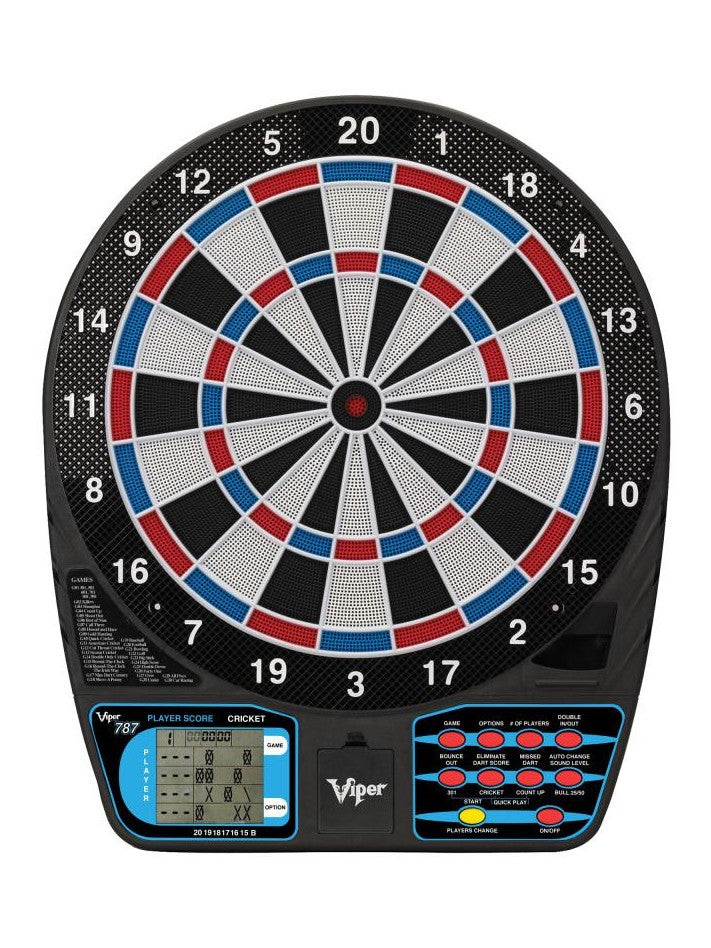Viper 787 Electronic Dartboard, Metropolitan Mahogany Cabinet, Laser Throw Line Marker & Shadow Buster Dartboard Lights
