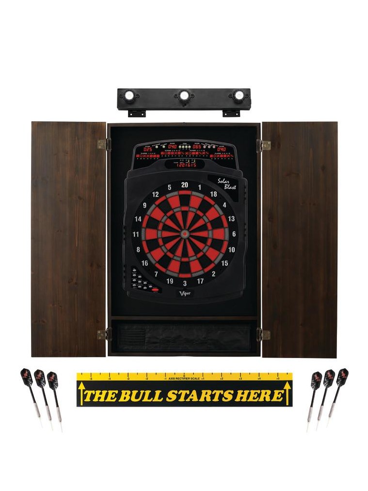 Viper Solar Blast Electronic Dartboard, Metropolitan Espresso Cabinet & Shadow Buster Dartboard Light Bundle