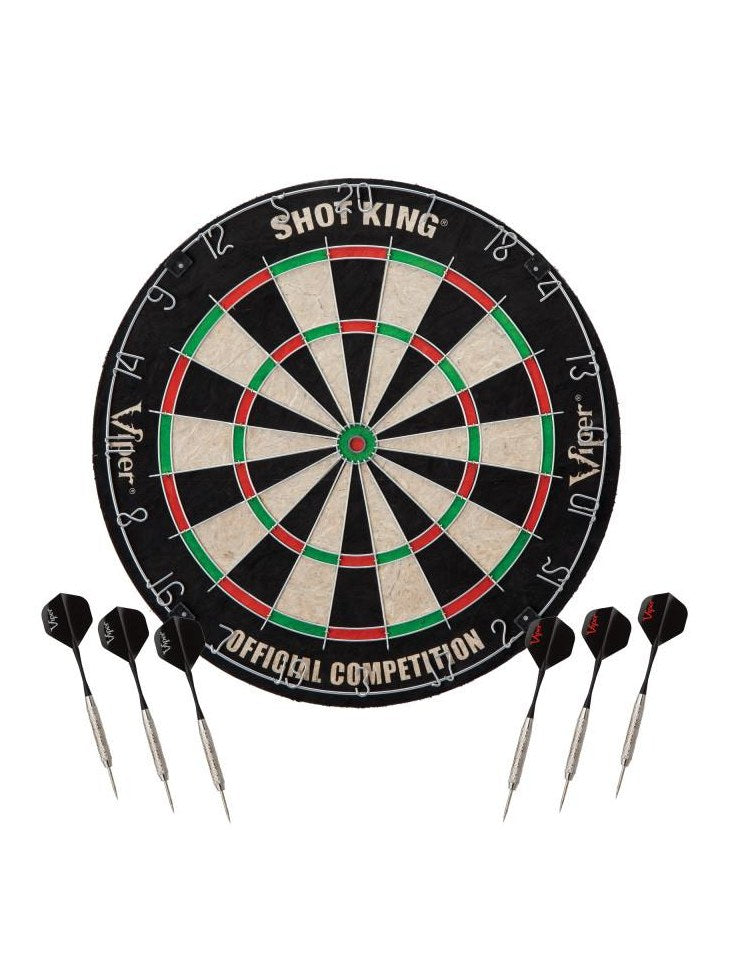 Viper Shot King Bristle Dartboard, Small Cricket Chalk Scoreboard, Dart Laser Line, and Wall Defender