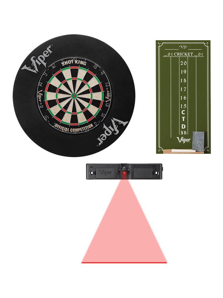 Viper Shot King Bristle Dartboard, Small Cricket Chalk Scoreboard, Dart Laser Line, and Wall Defender