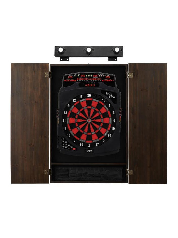 Viper Solar Blast Electronic Dartboard, Metropolitan Espresso Cabinet & Shadow Buster Dartboard Light Bundle
