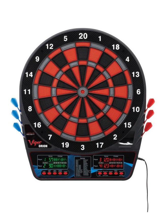 Viper Orion Electronic Dartboard, Metropolitan Espresso Cabinet, Throw Line Marker & Shadow Buster Dartboard Light Bundle